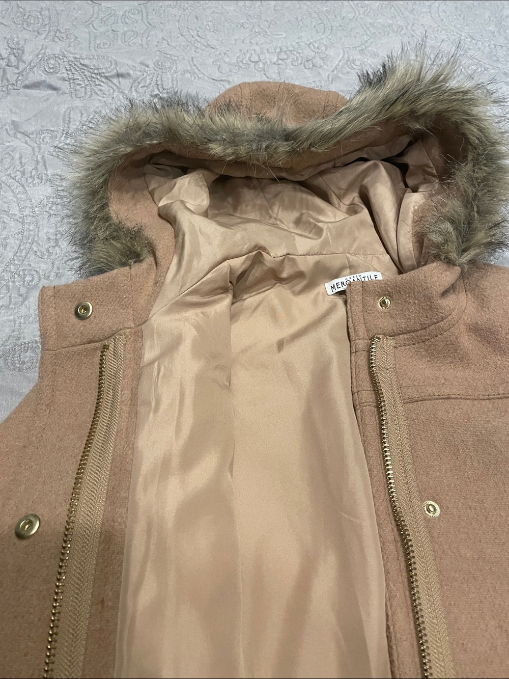 J. Crew Camel Wool-Blend Pea Coat with Faux-Fur Trim Hood - Picture 2 of 12